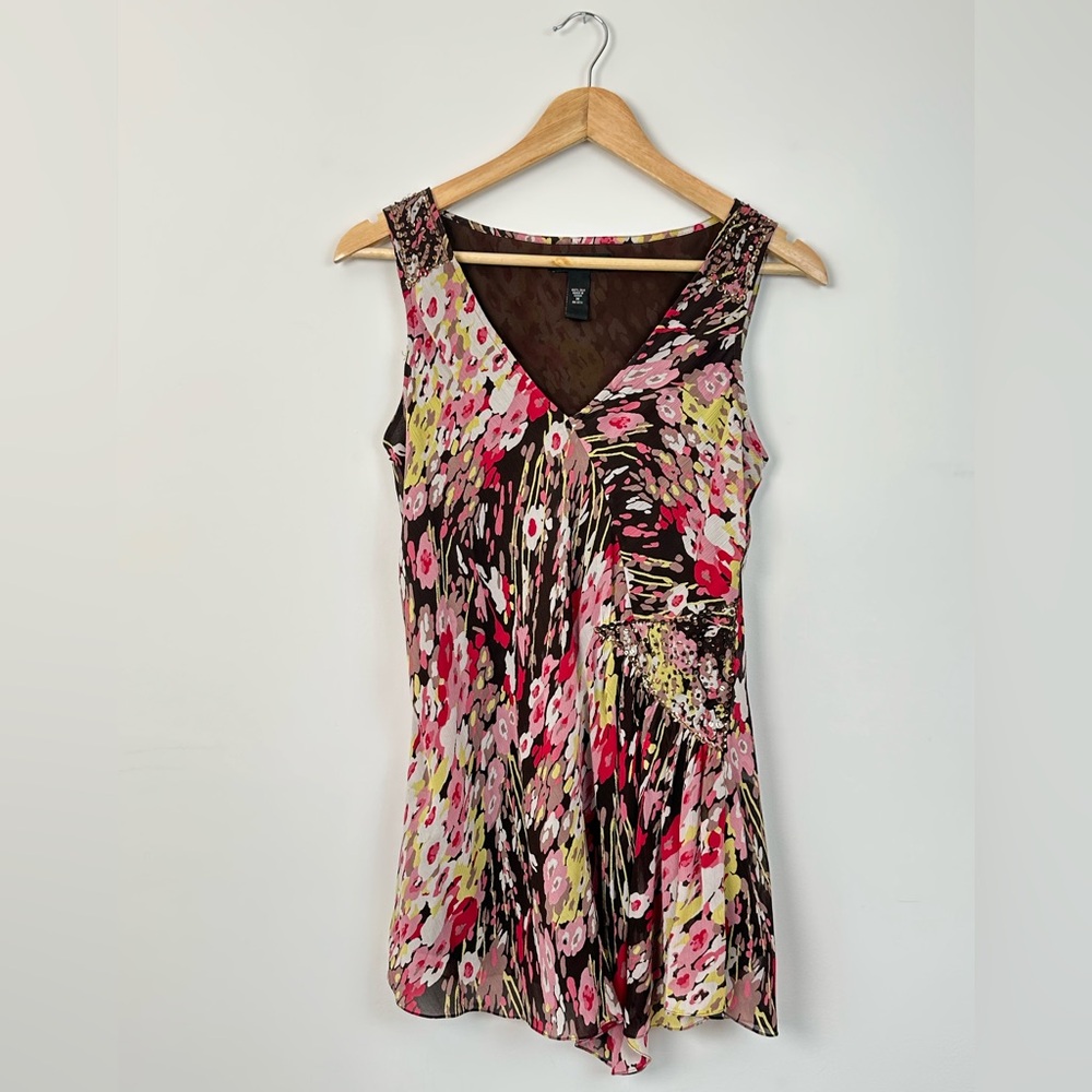 Vintage Y2K Ideology Silk Beaded Asymmetrical Top with Abstract Pattern